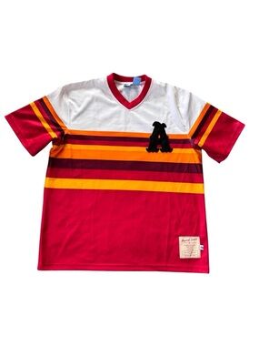 VTG Y2K Phys Sci Baseball Jersey Mens Large Striped Streetwear Red White